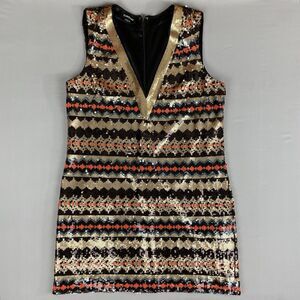 Bebe Moulder Plunging V-Neck Sequin Dress Women’s L Multi Color Holiday Party